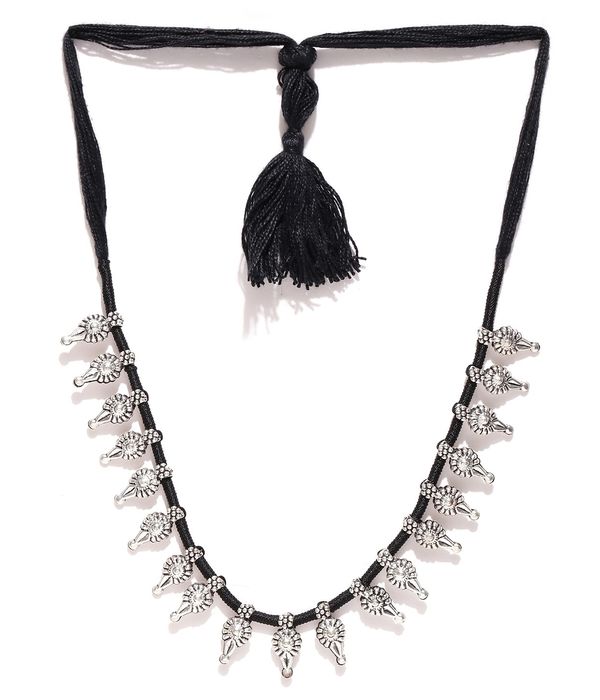 YouBella Oxidised Silver-Toned  Black Metal Necklace